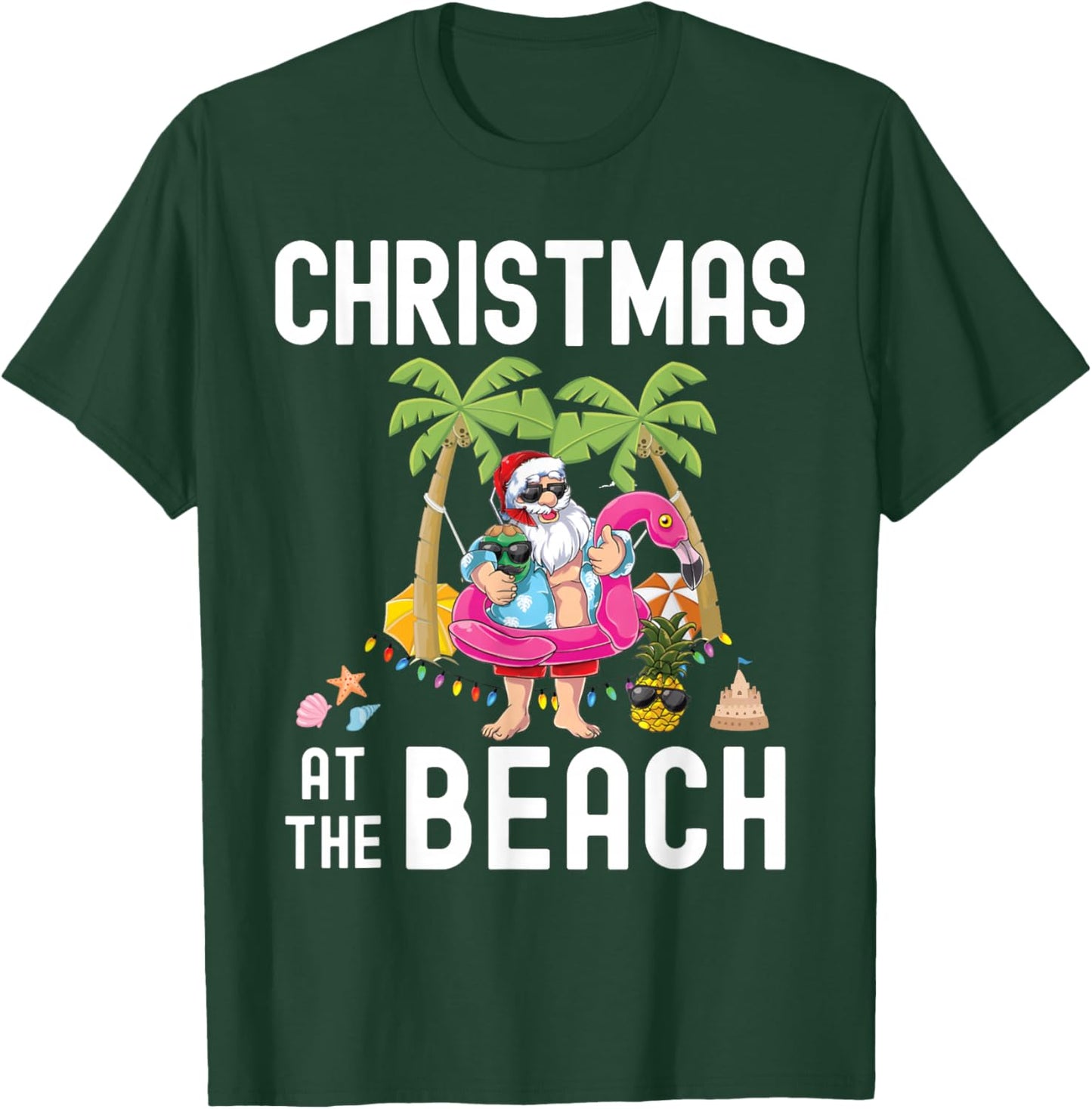 Palm Tree Santa Surfing Summer Christmas At The Beach T-Shirt - T-Shirt | Forest