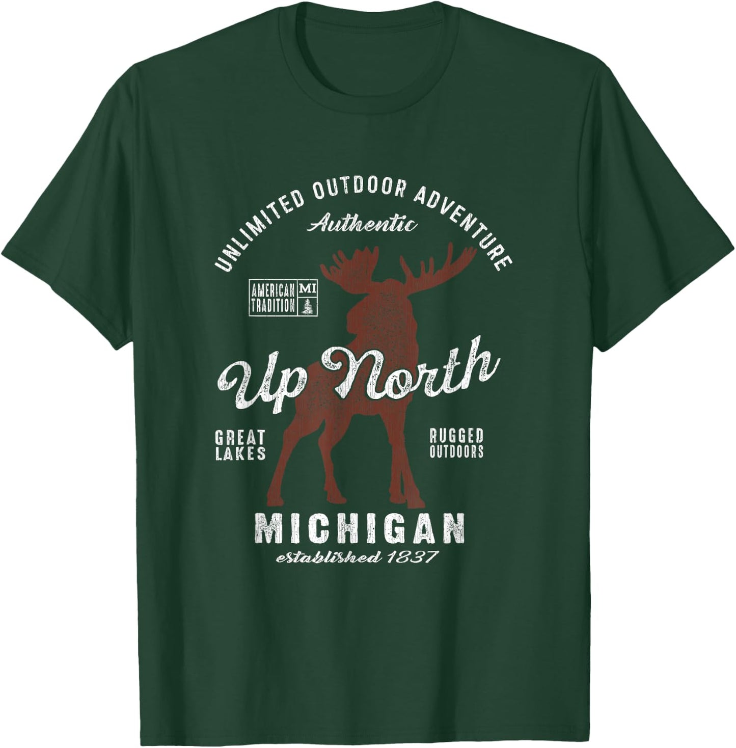 Vintage Moose UP North Michigan T-Shirt - T-Shirt | Forest