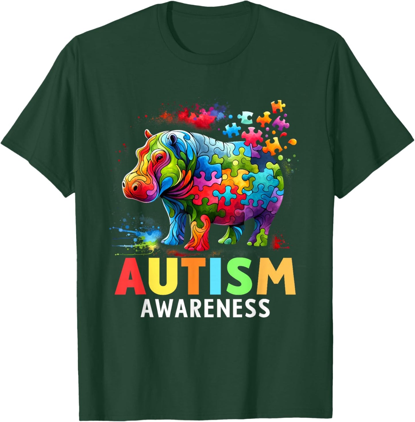 Hippo Autism Awareness Month Autistic T-Shirt - T-Shirt | Forest