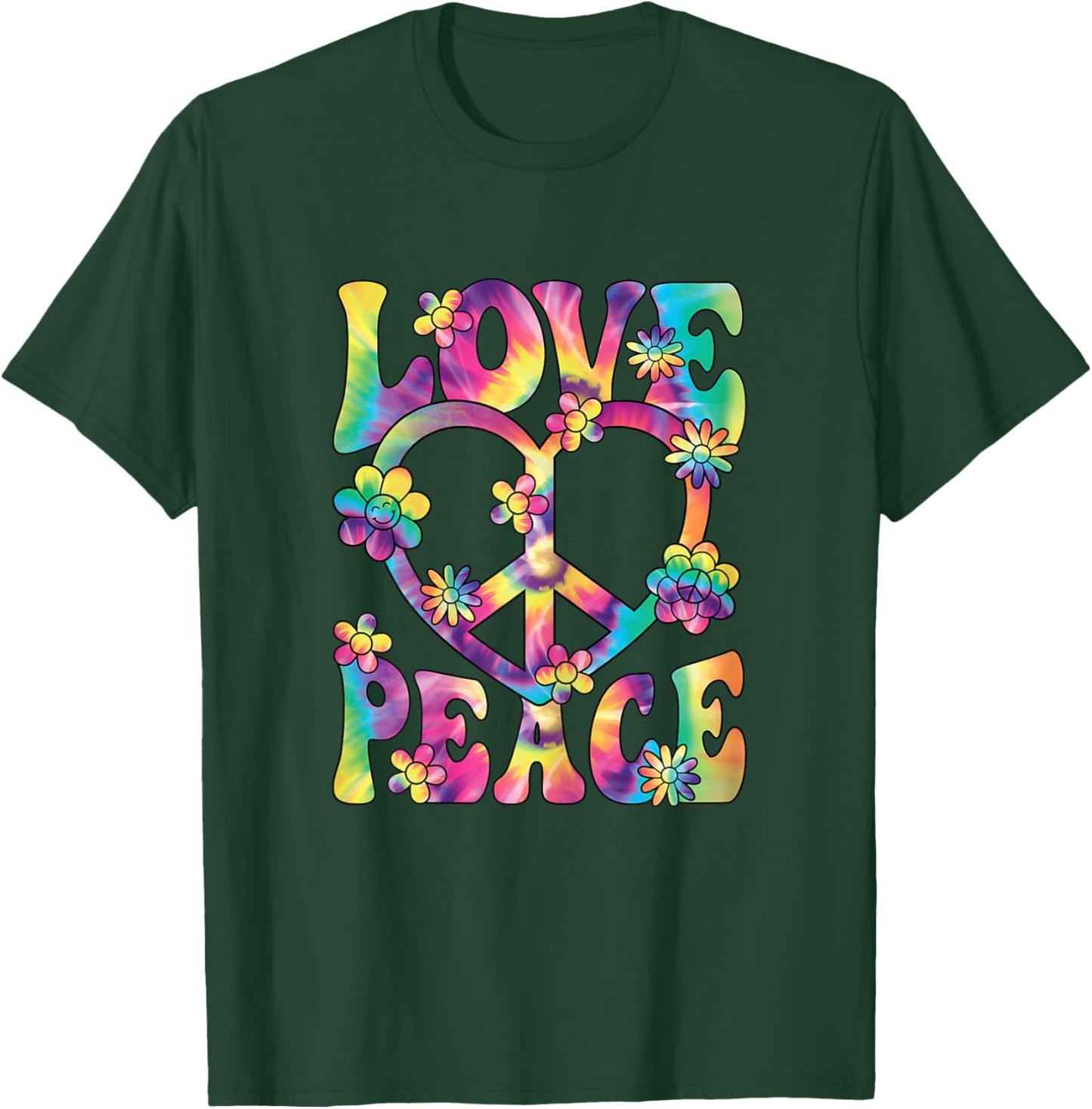 Love Peace Sign 60s 70s Outfit Hippie Groovy Women Girls T-Shirt - T-Shirt | Forest
