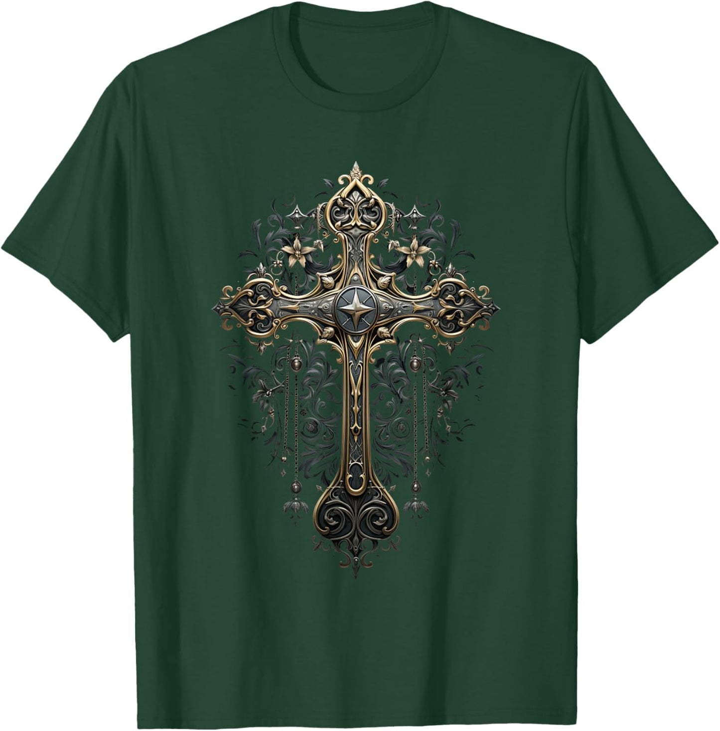 Gothic Cross Goths Design Filigree Victorian Cross T-Shirt - T-Shirt | Forest