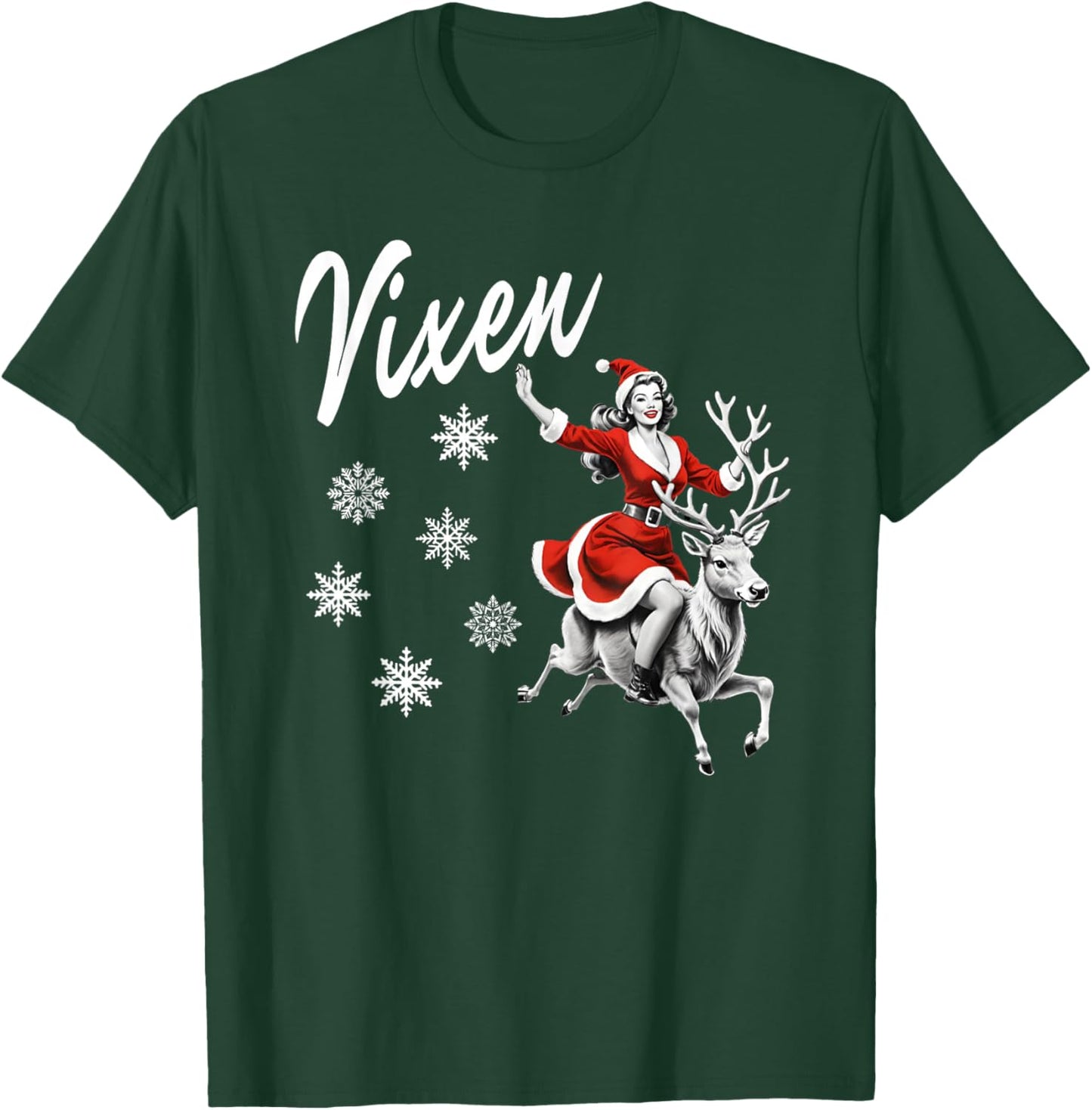 Vixen Reindeer Retro Sexy Pin Up Girl Funny Christmas Party T-Shirt - T-Shirt | Forest