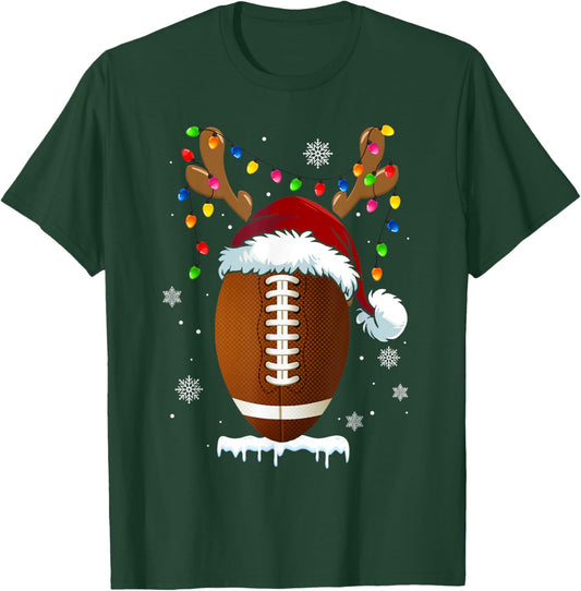 Christmas Football Ball Xmas Lights Funny Boys Men Sport T-Shirt - T-Shirt | Forest