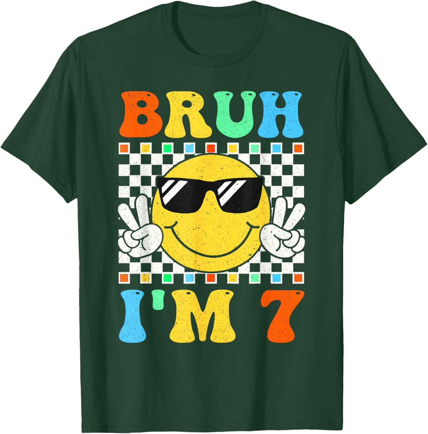 Bruh I'm 7 Year Old Gifts 7th Birthday Boy Seven Smile Face T-Shirt - T-Shirt | Forest