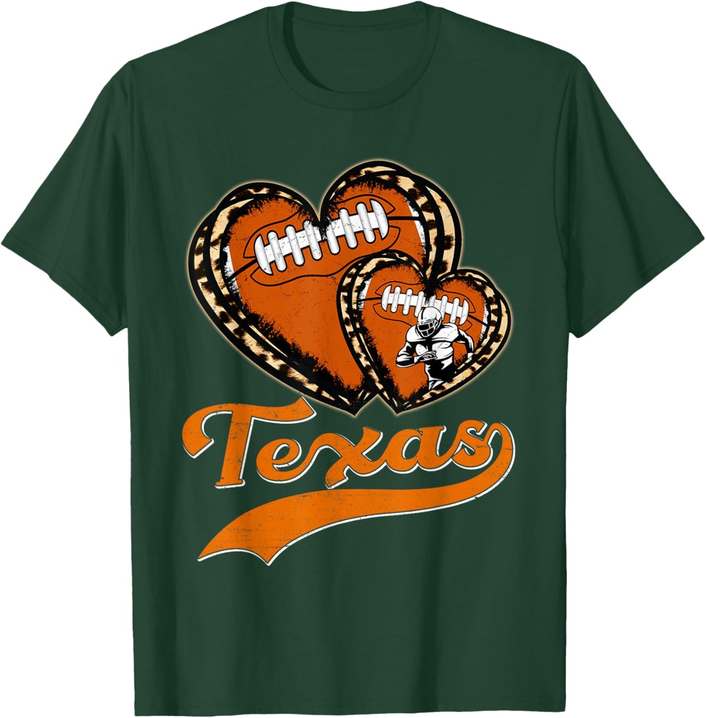 Vintage Leopard Heart Texas Football Player Sport Fans T-Shirt - T-Shirt | Forest