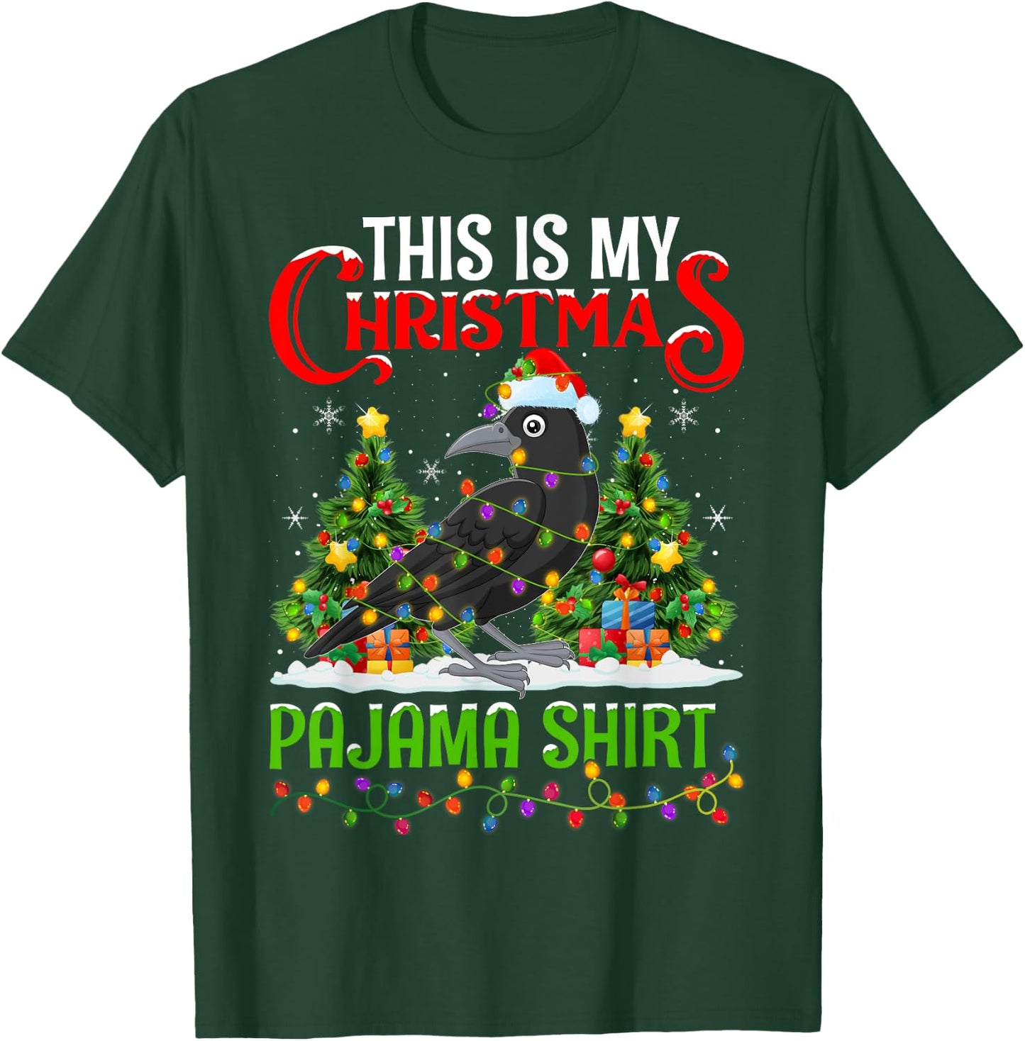 Raven Xmas Lights This Is My Christmas Pajama T-Shirt - T-Shirt | Forest