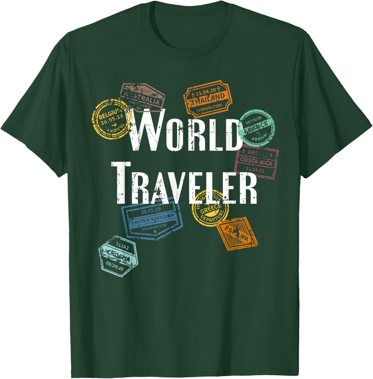 Vintage Distressed World Traveler Passport Stamp Gift Shirt T-Shirt - T-Shirt | Forest