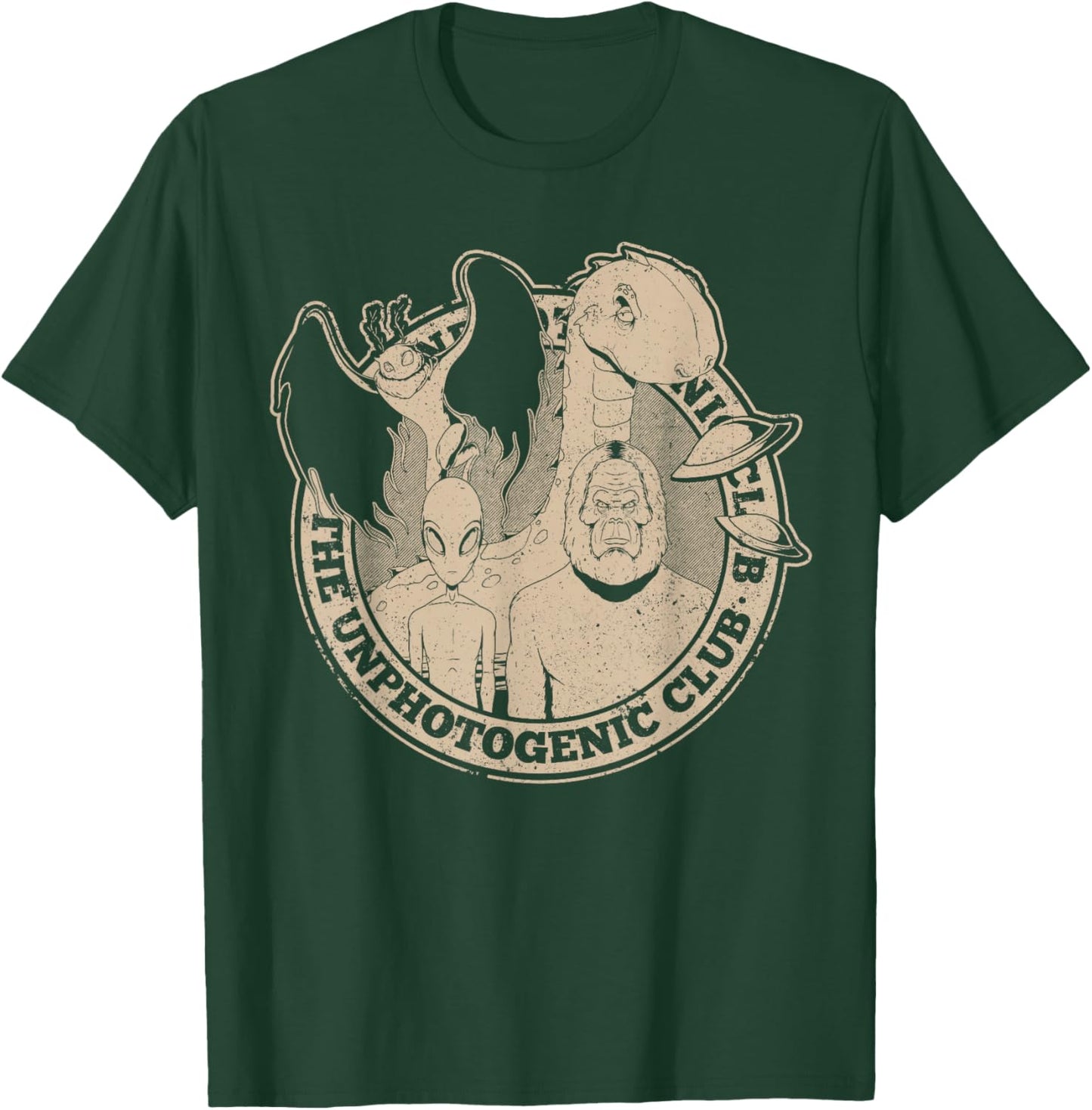 Unphotogenic Club Cryptid Alien Bigfoot Mothman Loch Ness T-Shirt - T-Shirt | Forest