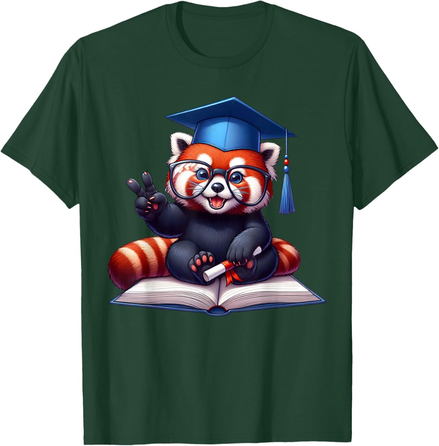 Peace Sign Hand Graduate Red Panda Graduation T-Shirt - T-Shirt | Forest