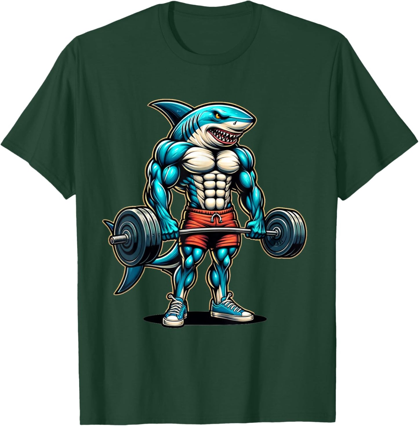 Funny Cool Shark Weightlifting Bodybuilder Muscle Fitness T-Shirt - T-Shirt | Forest
