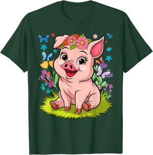 Cute Pig With Flowers I Kids Pig T-Shirt - T-Shirt | Forest