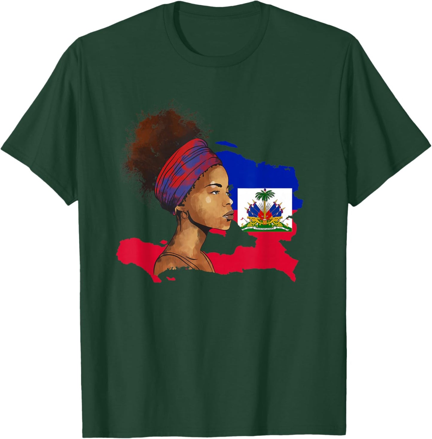 Haiti Country Map Woman Ayiti Girl Haitian Flag Day T-Shirt - T-Shirt | Forest