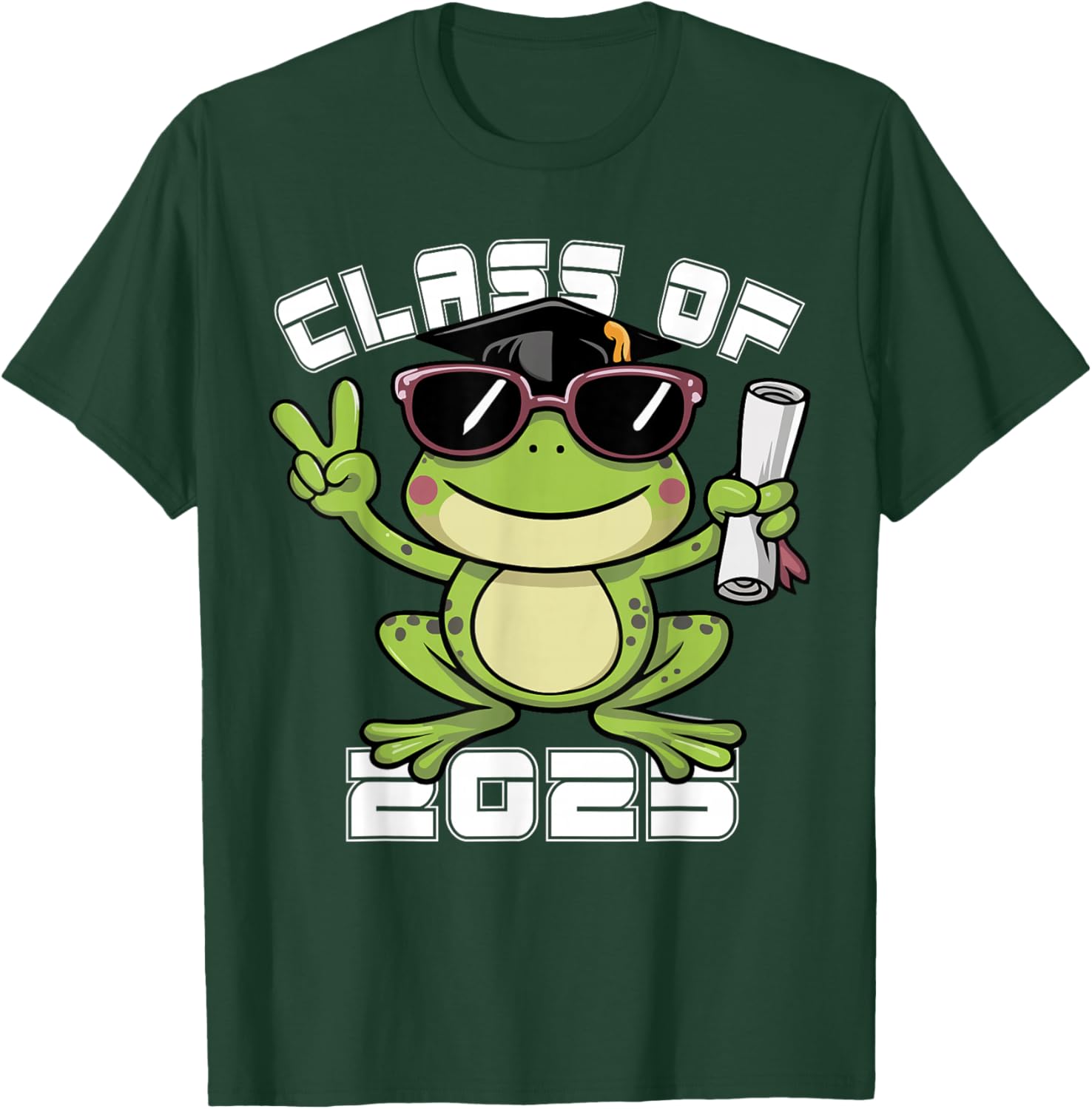 Peace Sign Hand Frog Class of 2025 Graduation T-Shirt - T-Shirt | Forest
