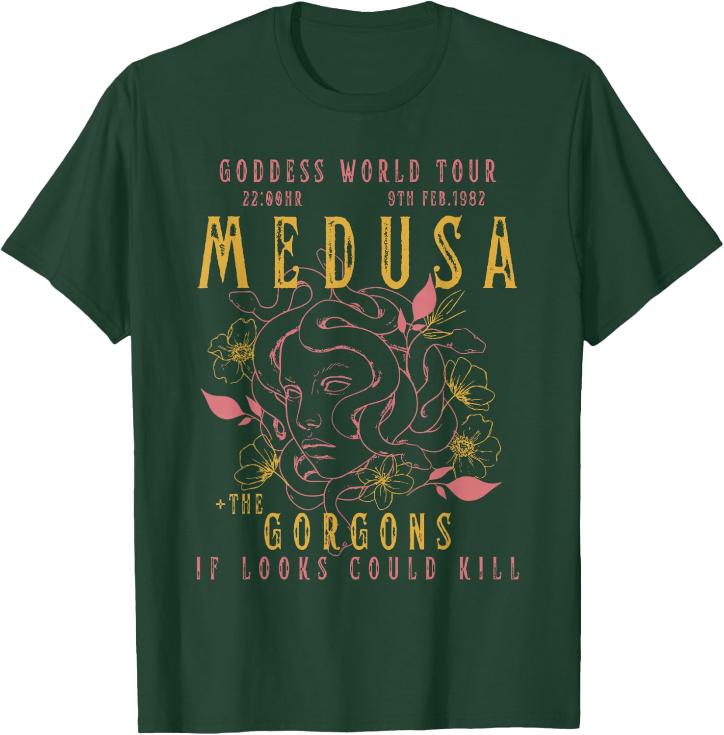 The Female Gaze Medusa Distressed Band | Goddess World Tour T-Shirt - T-Shirt | Forest