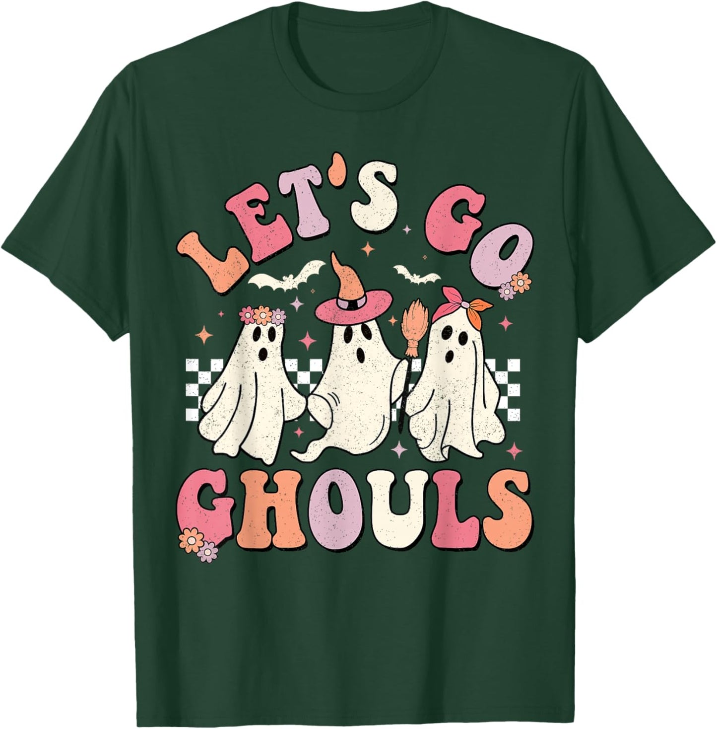 Let's Go Ghouls Halloween Ghost Outfit Costume Retro Groovy T-Shirt - T-Shirt | Forest