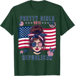 Pretty Girls Vote Republican Funny Patriotic Design T-Shirt - T-Shirt | Forest