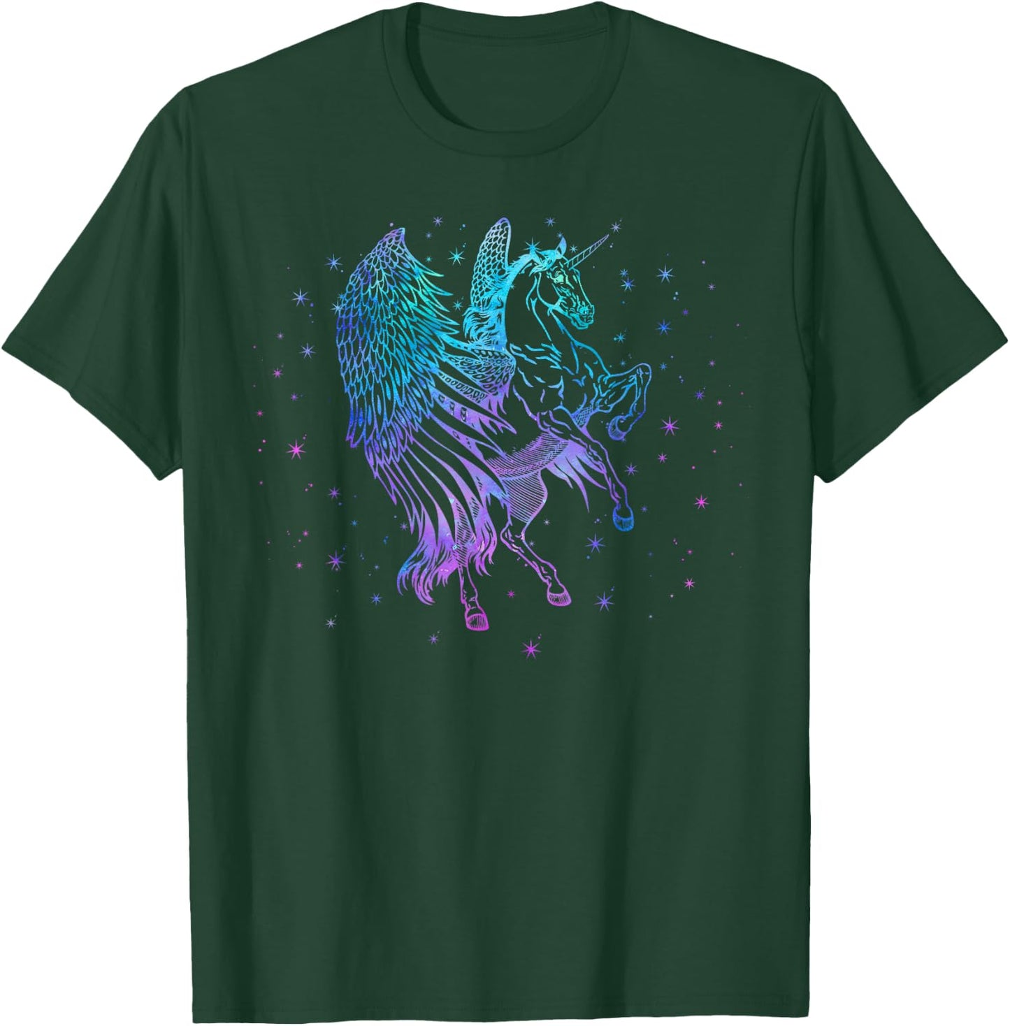 Unicorn Pegasus Flying Horse Girls Teen Kids Women Mom Retro T-Shirt - T-Shirt | Forest