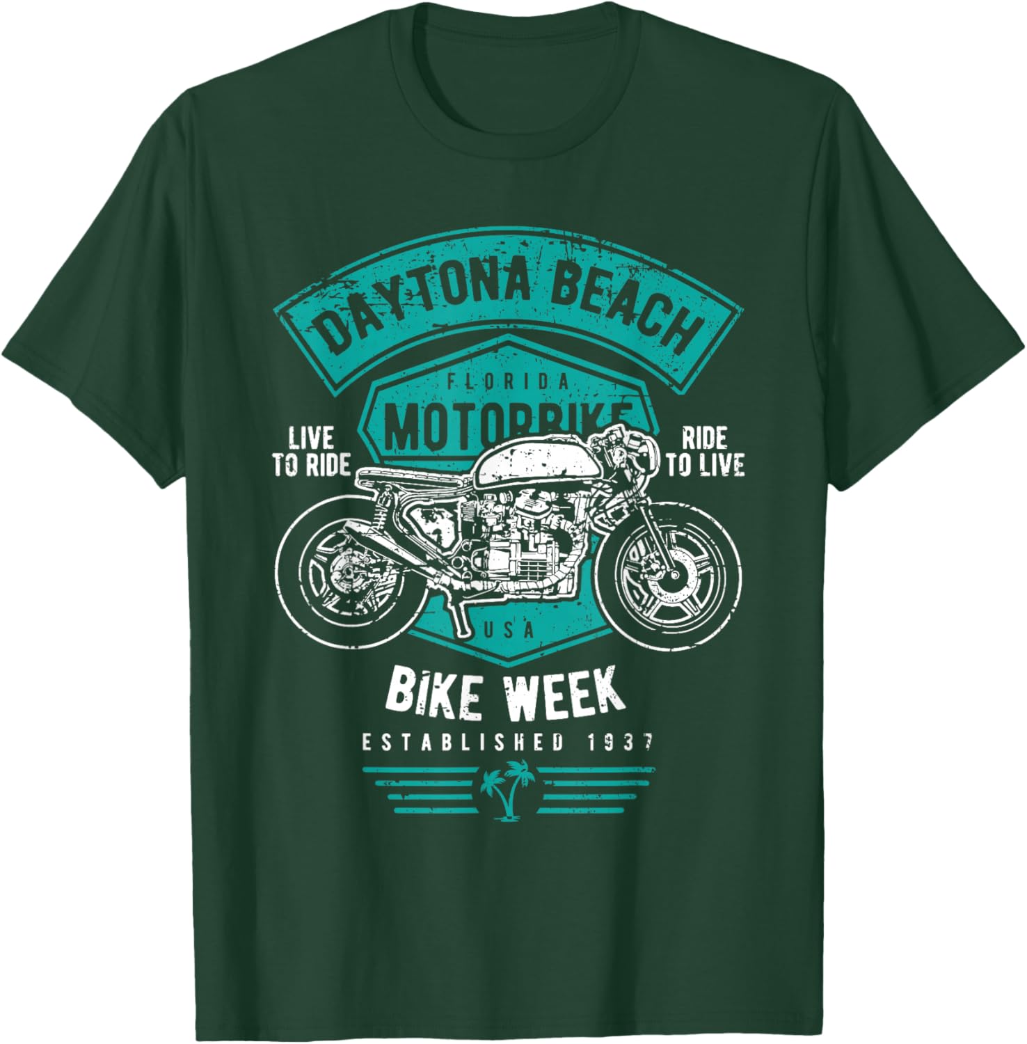 Daytona Beach Florida Distressed Motorcycle Design T-Shirt - T-Shirt | Forest