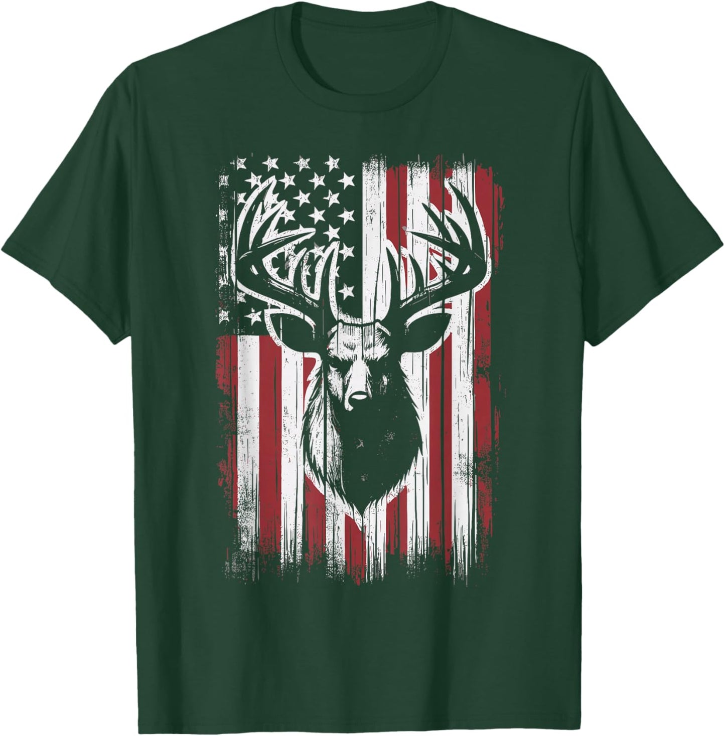 Deer Hunting American Flag Deer T-Shirt - T-Shirt | Forest
