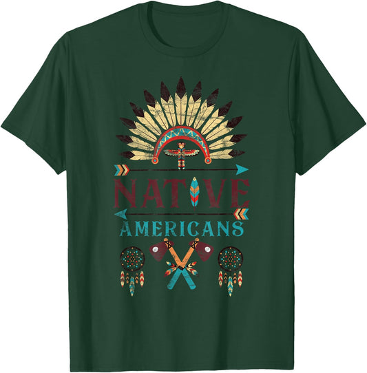 Native Americans Dreamcatcher Headdress Axes Totem Pole T-Shirt - T-Shirt | Forest