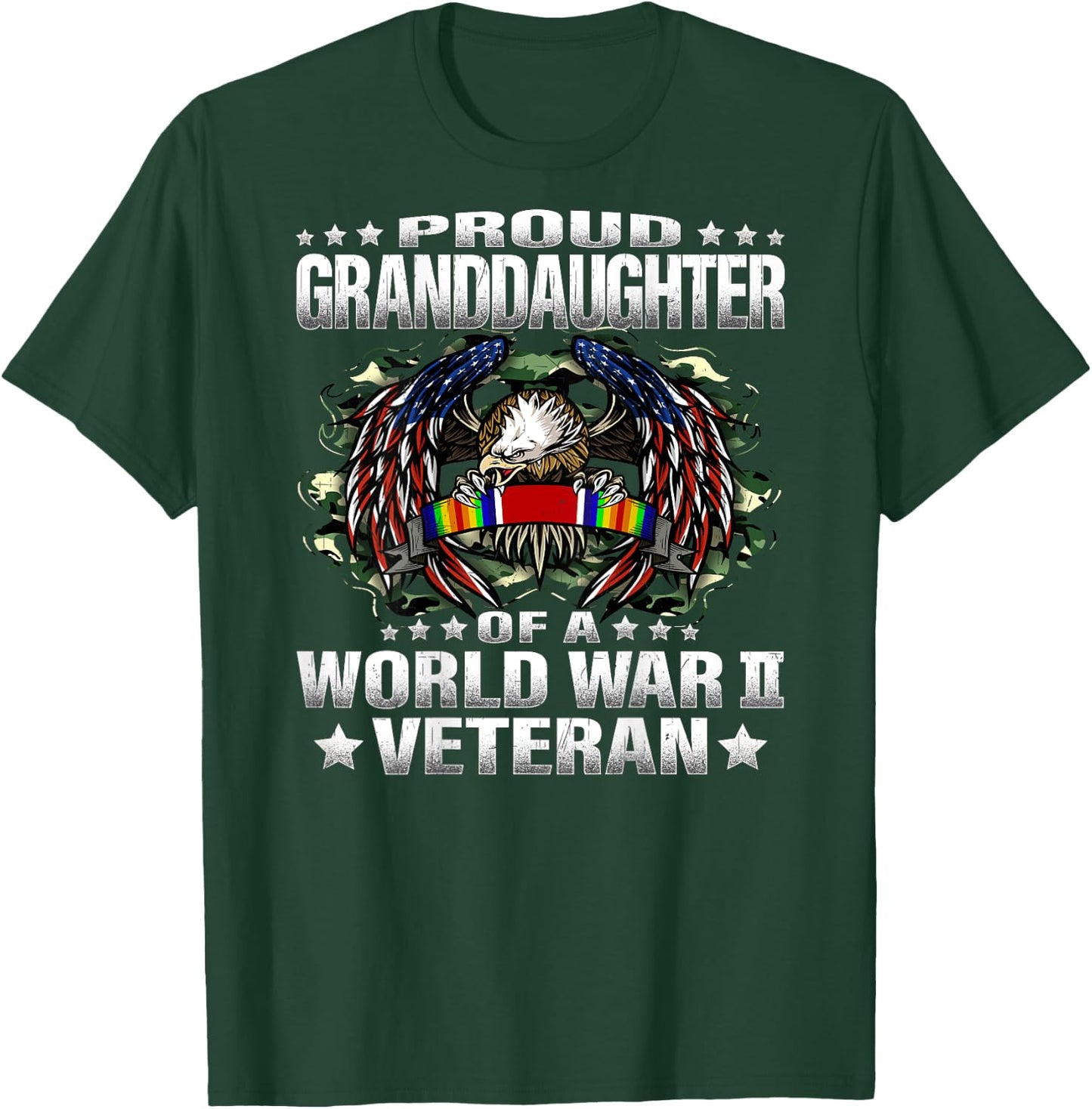 Proud Granddaughter Of A World War 2 Veteran Vet's Family T-Shirt - T-Shirt | Forest