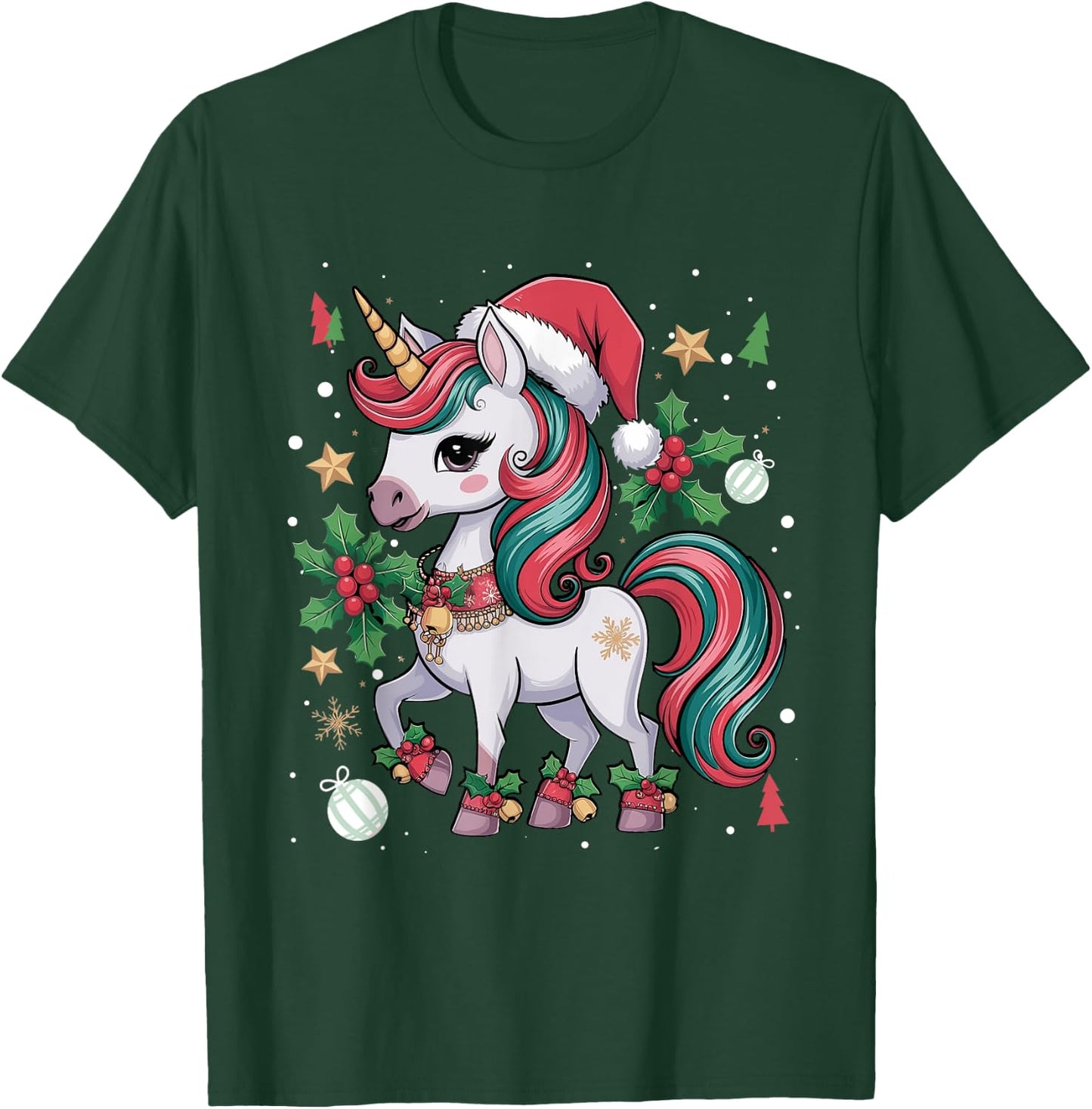 Merry Christmas Unicorn Girls Kid Toddler Xmas Unicorn Santa T-Shirt - T-Shirt | Forest