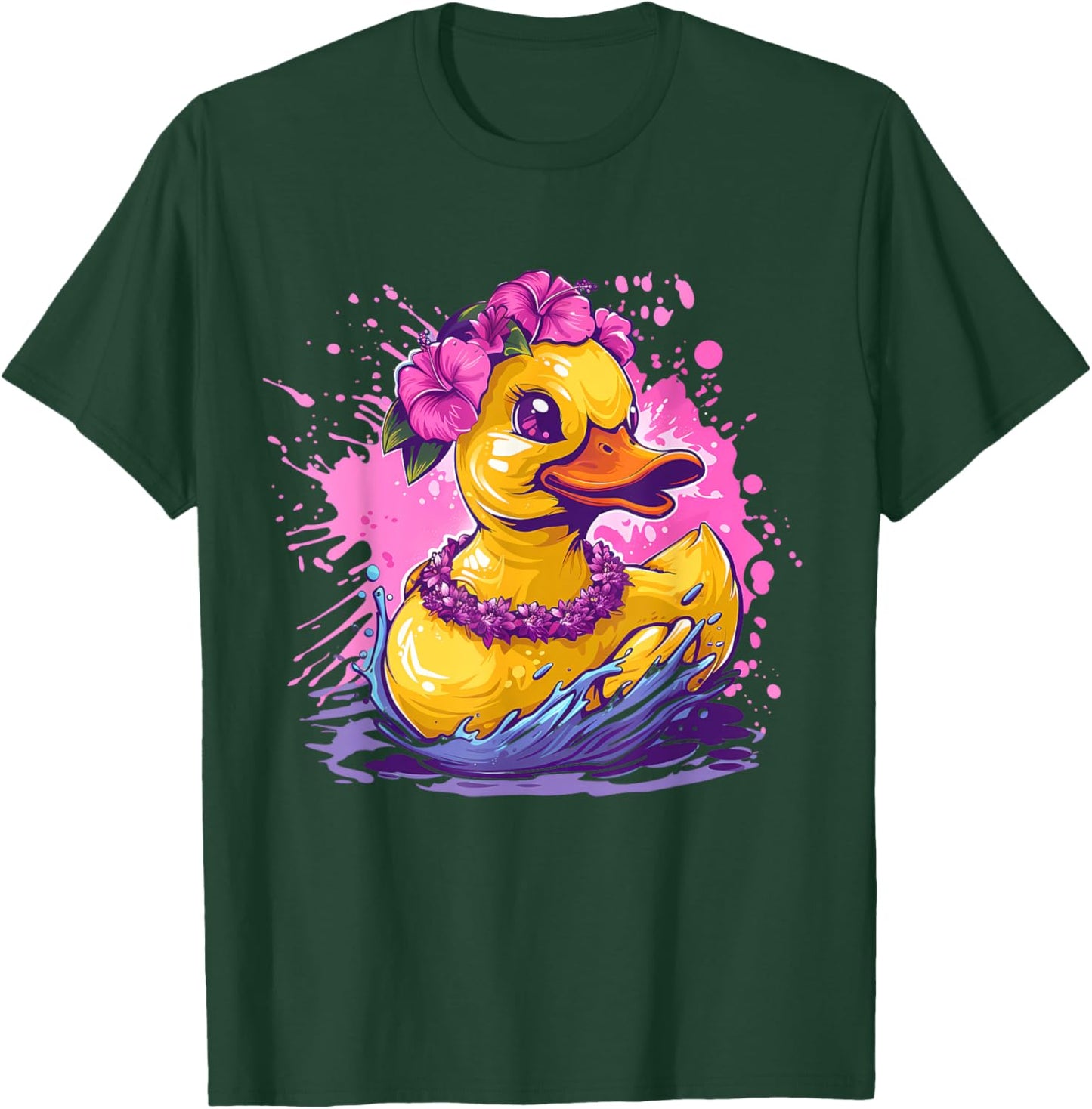 Rubber Duck Hawaiian Hawaii Watercolor Rubber Duckling T-Shirt - T-Shirt | Forest
