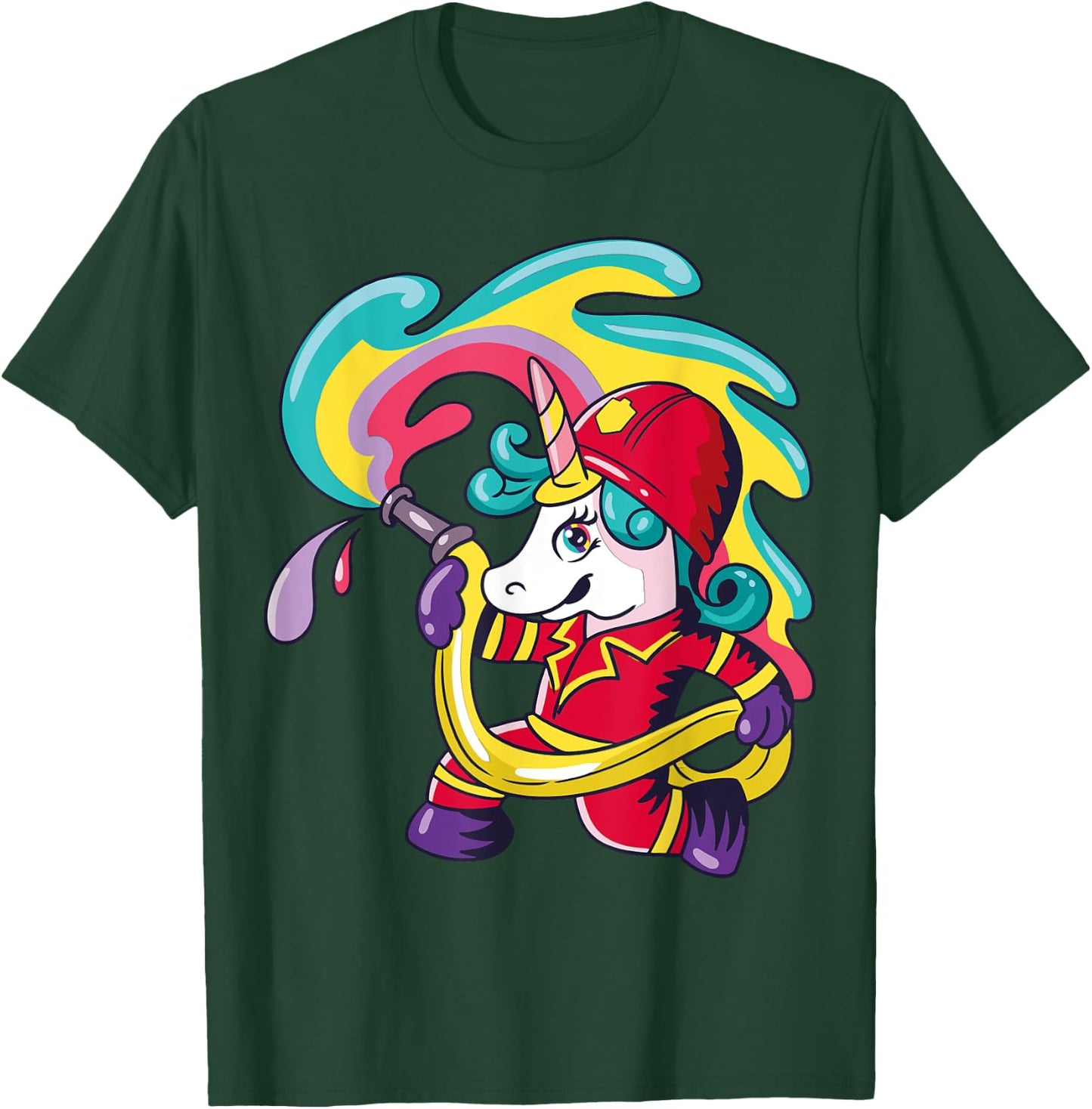 Volunteer Fire Brigade Unicorn Firefighter T-Shirt - T-Shirt | Forest