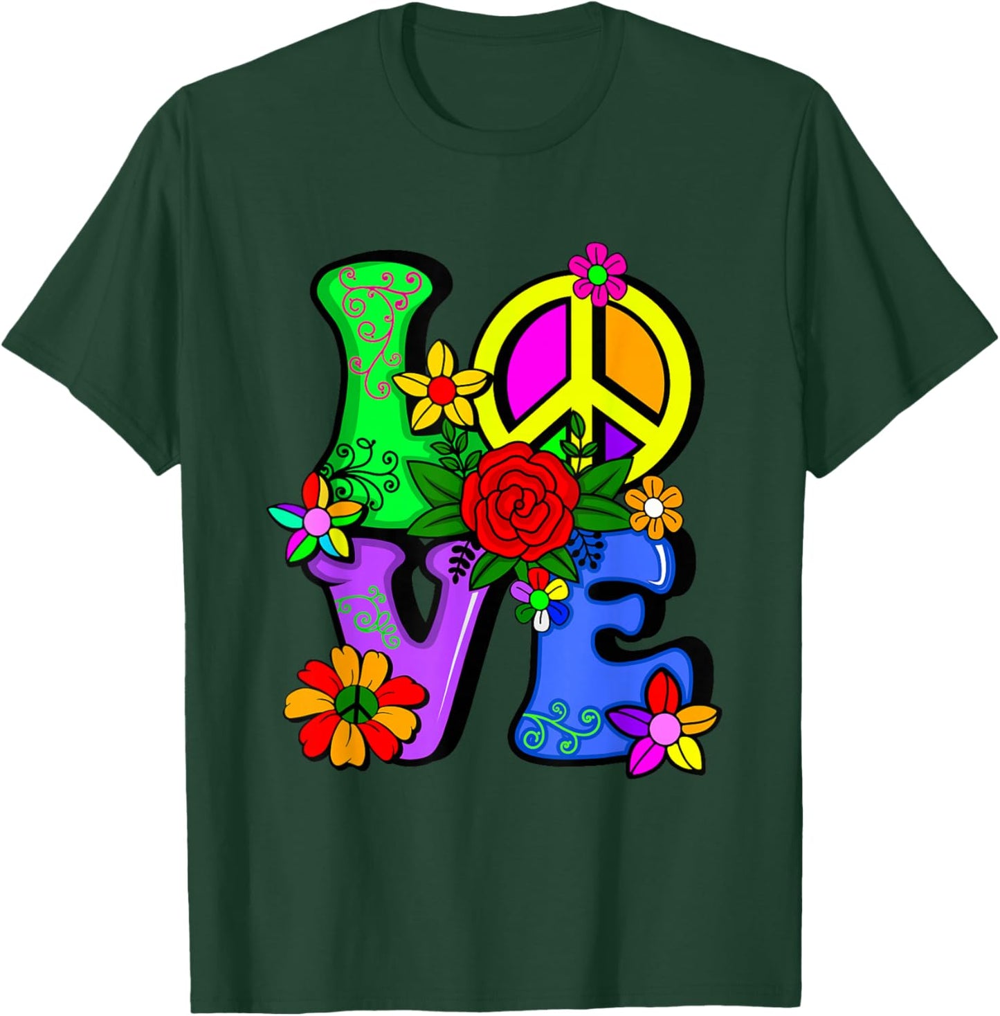 Retro 60's 70's Flower Power Hippy, Groovy Love Peace Hippie T-Shirt - T-Shirt | Forest