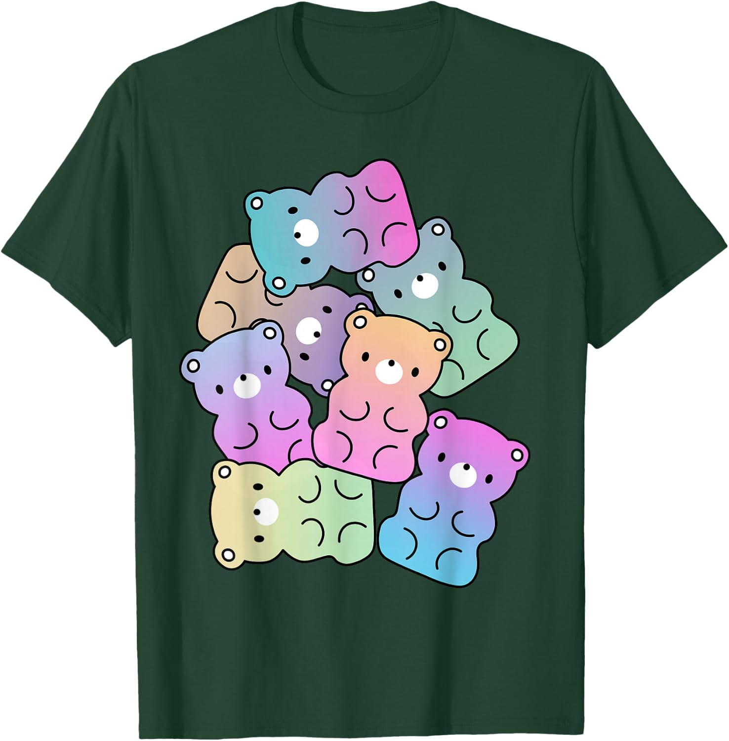 Rainbow Gummy Bear Design Kawaii Aesthetic Teens T-Shirt - T-Shirt | Forest