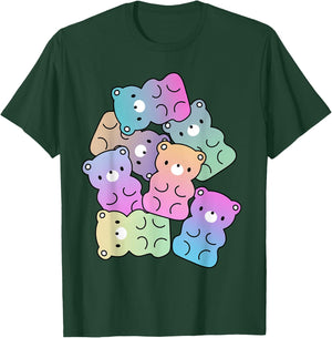 Rainbow Gummy Bear Design Kawaii Aesthetic Teens T-Shirt - T-Shirt | Forest