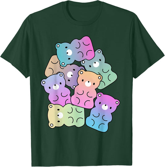 Rainbow Gummy Bear Design Kawaii Aesthetic Teens T-Shirt - T-Shirt | Forest