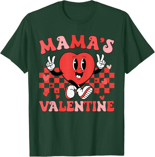 Retro Groovy Mama is My Valentine Cute Heart Boys Girls Kids T-Shirt - T-Shirt | Forest