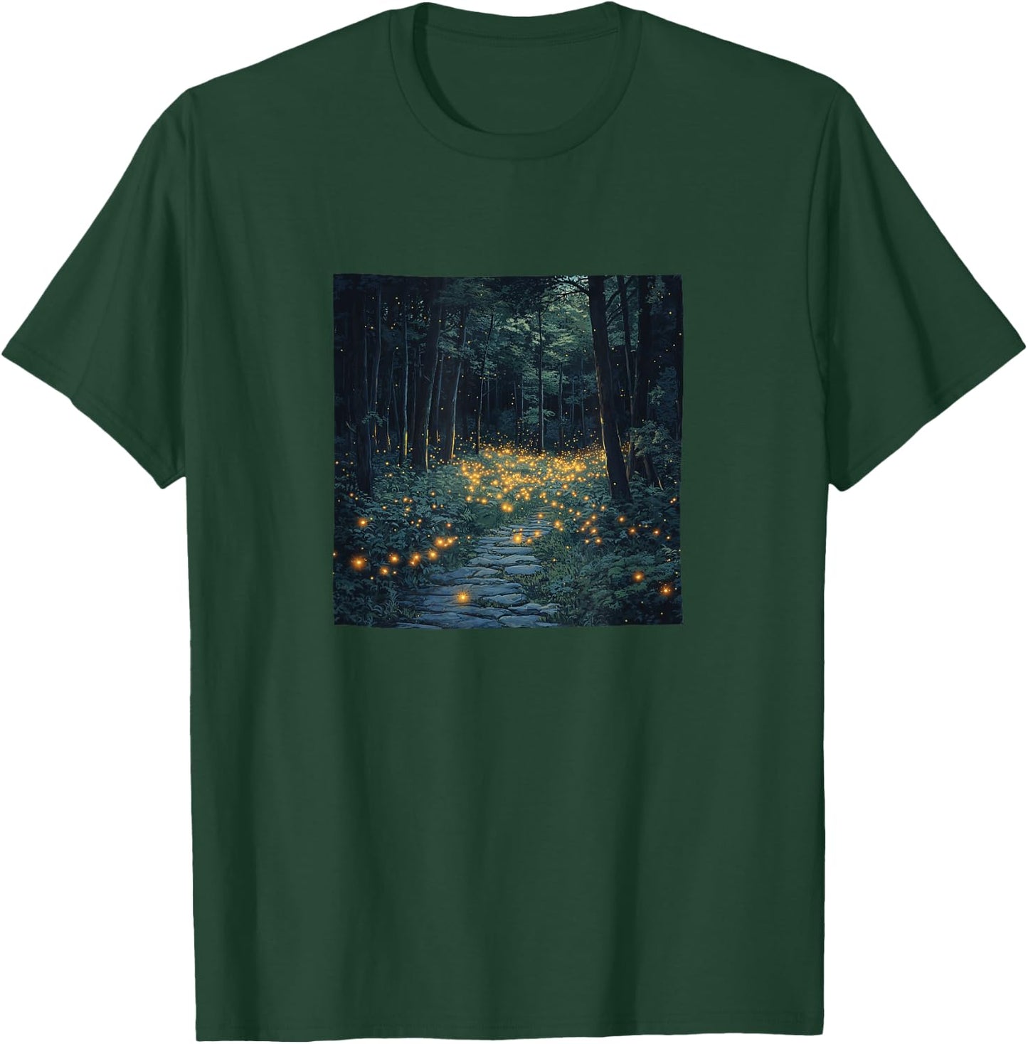 Forest With Fireflies Vintage Landscape Graphic T-Shirt - T-Shirt | Forest