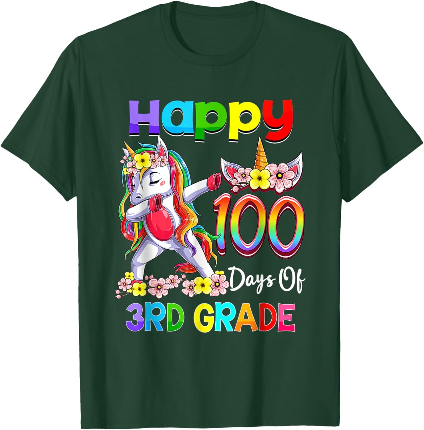Dabbing Unicorn 100th Day Of School 3rd Grade Girls Teacher T-Shirt - T-Shirt | Forest