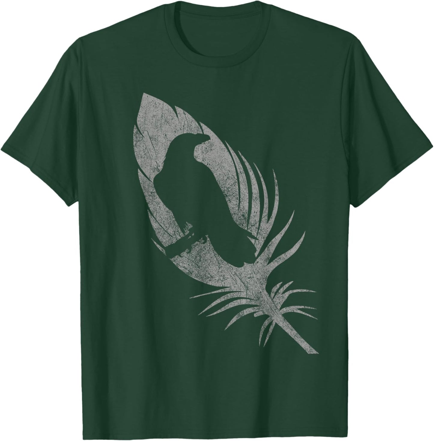 Raven silhouette beautiful crow feather distressed gothic T-Shirt - T-Shirt | Forest