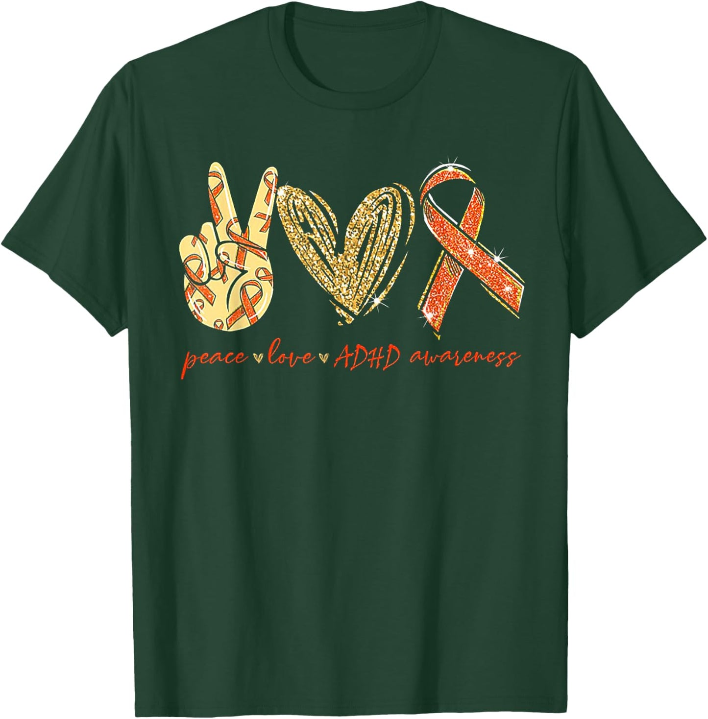 Peace Love Cure ADHD Awareness T-Shirt - T-Shirt | Forest