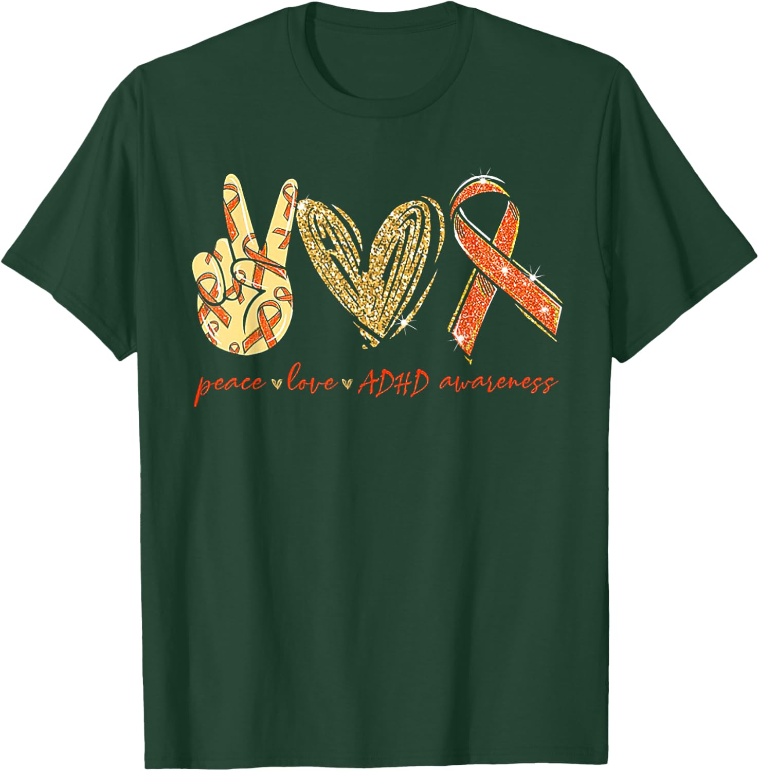 Peace Love Cure ADHD Awareness T-Shirt - T-Shirt | Forest