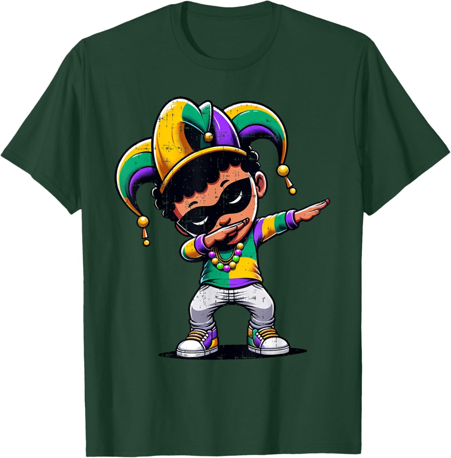 Mardi Gras Dabbing Boy Black Funny Outfit Jester Hat Kids T-Shirt - T-Shirt | Forest