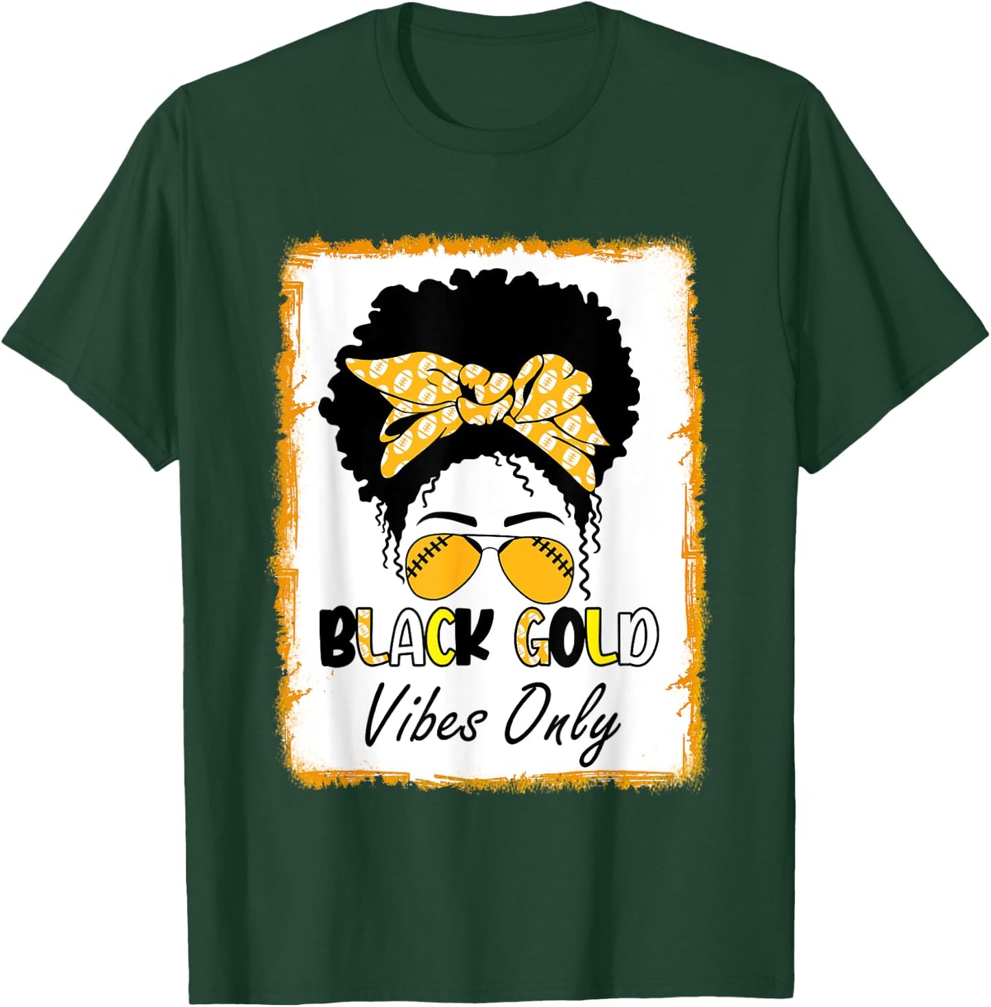 Black Gold Vibes Only Football Women Leopard Football T-Shirt - T-Shirt | Forest