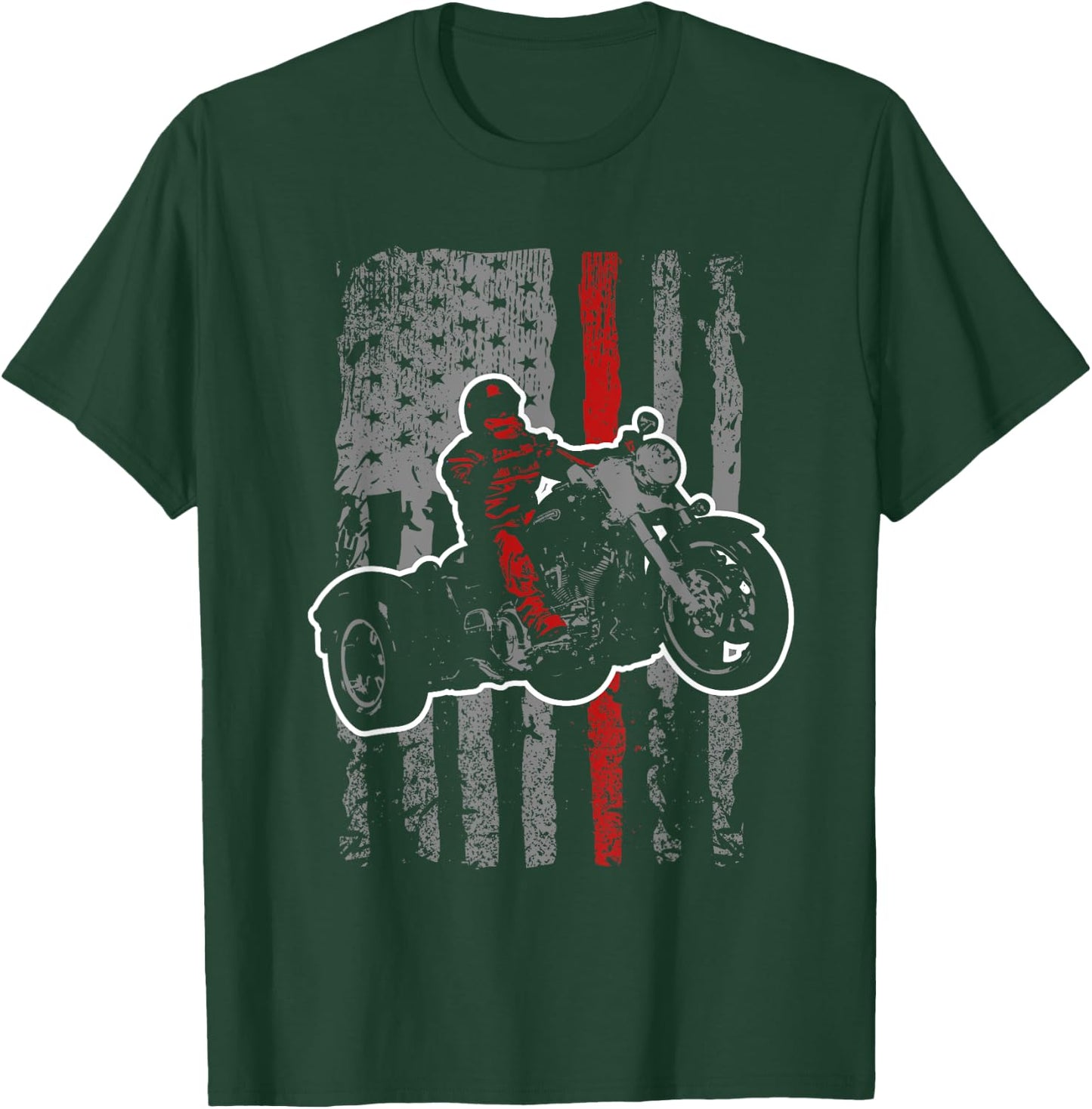 USA Flag Trike Bike Men's Motorcycle Trike Rider Triker T-Shirt - T-Shirt | Forest