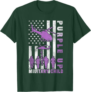Military Child Purple Up Shirt American Flag Helicopter Kids T-Shirt - T-Shirt | Forest