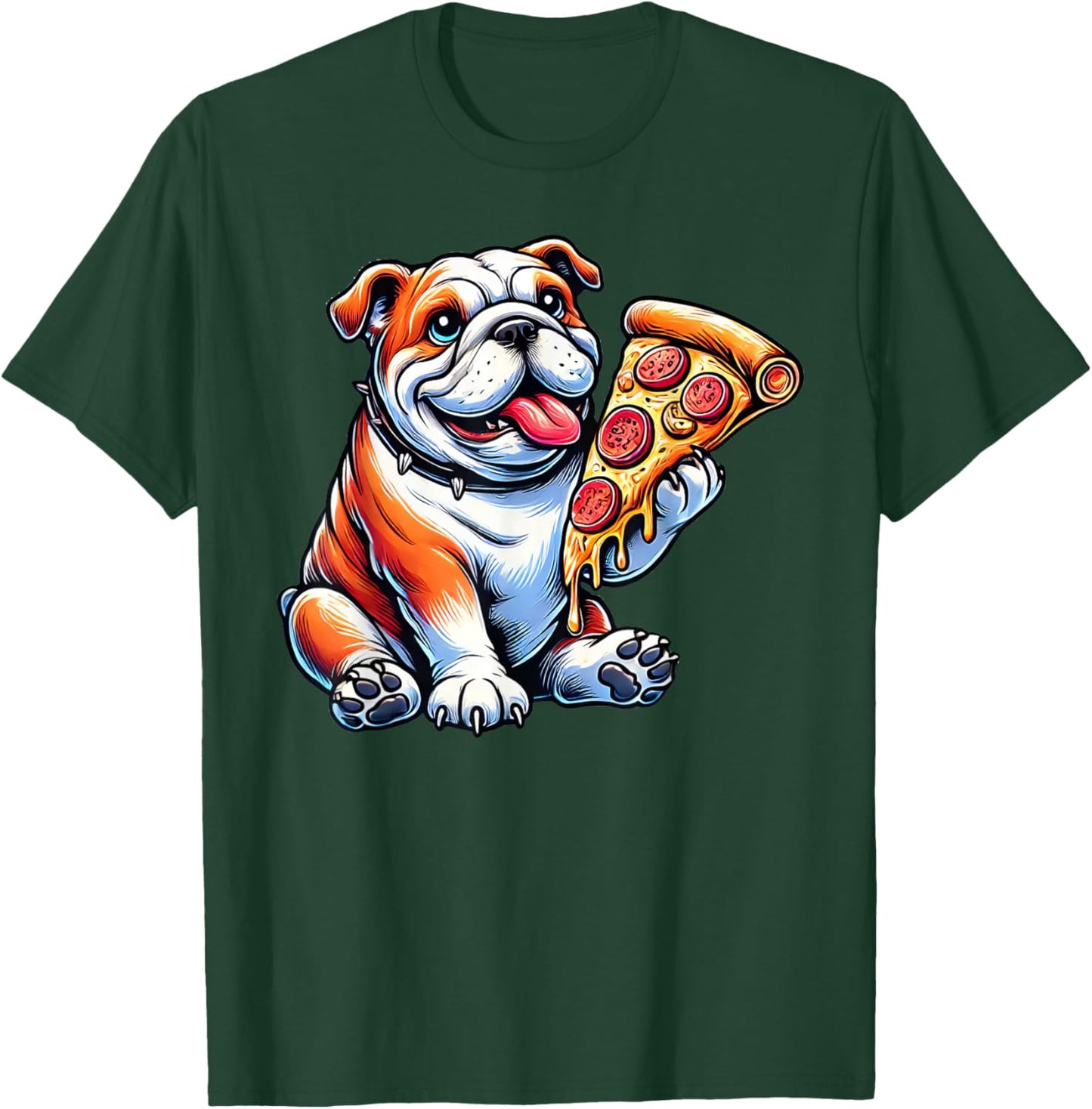 Cute English Bulldog Dog Eating Pizza T-Shirt - T-Shirt | Forest