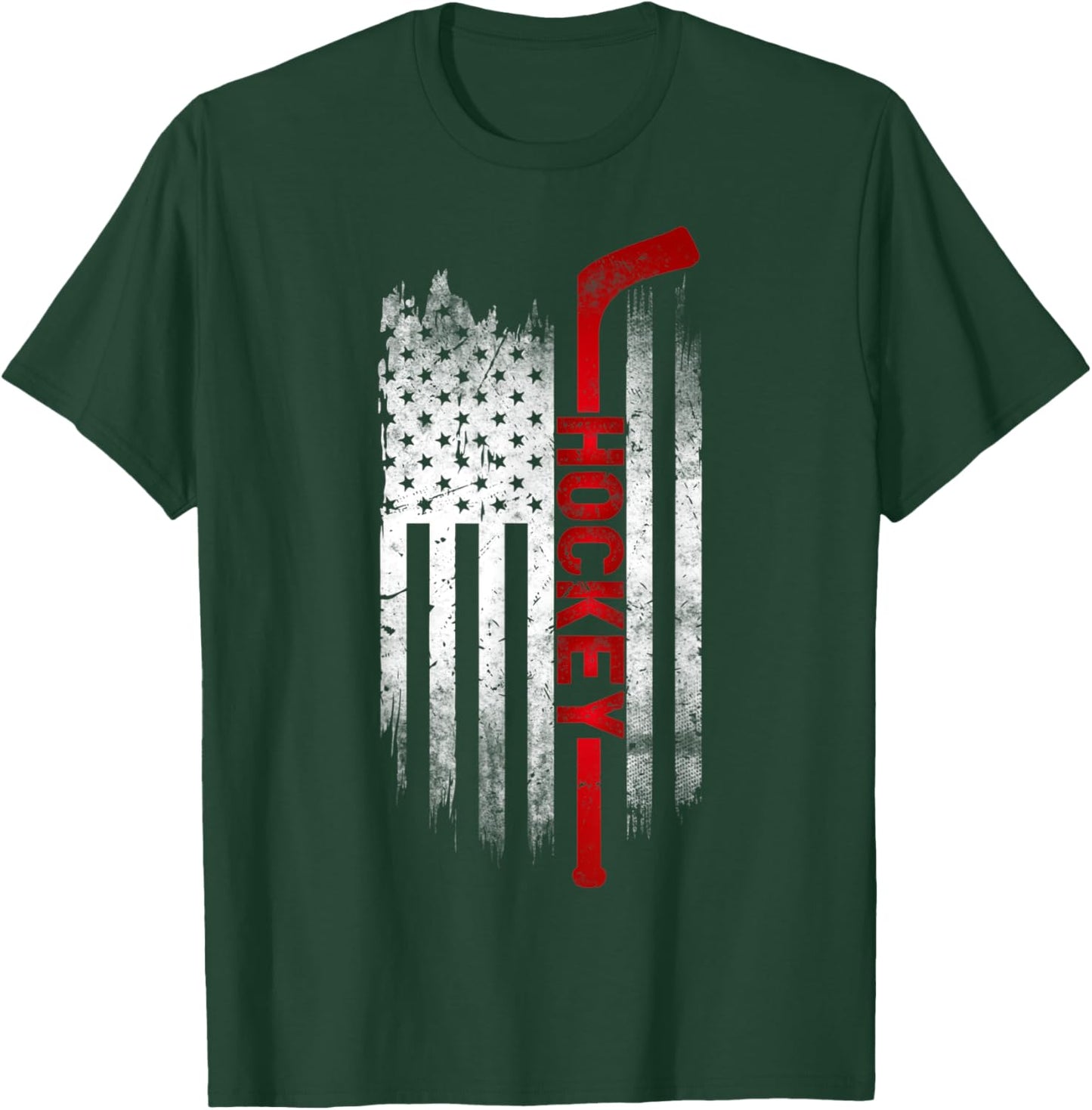 Ice Hockey Stick USA Flag Sports Patriotic Hockey Player T-Shirt - T-Shirt | Forest