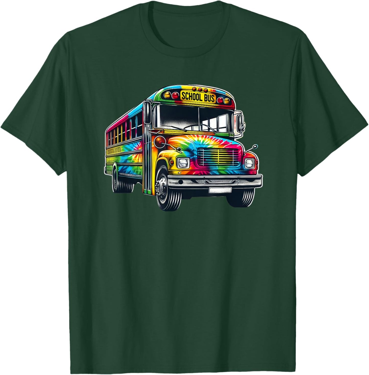 Cool Colorful Tie Dye School Bus Graphic Bus Driver Teacher Women Kids T-Shirt - T-Shirt | Forest