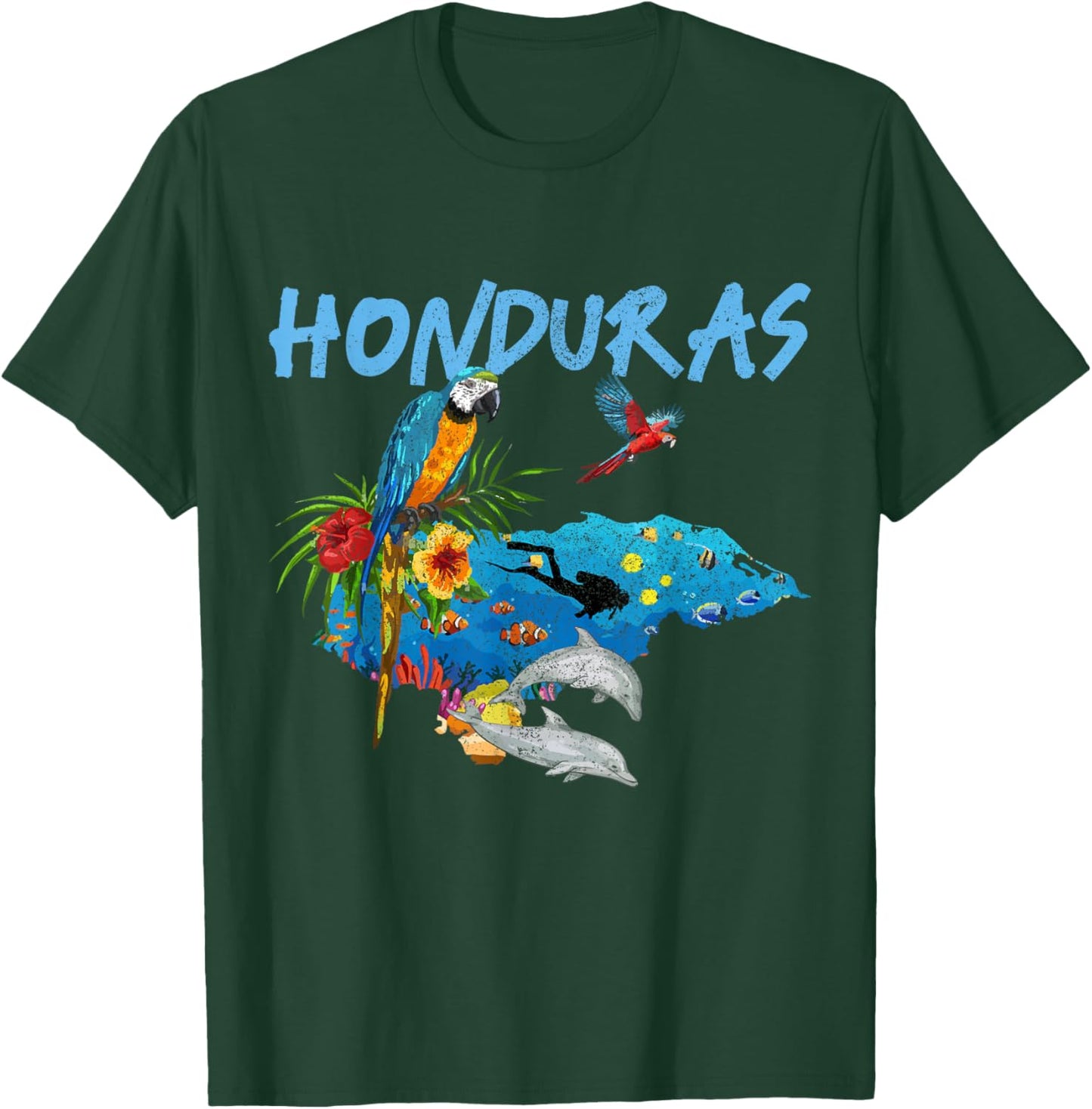 Honduras Map Nature Parrot Diving Souvenir Pride T-Shirt - T-Shirt | Forest