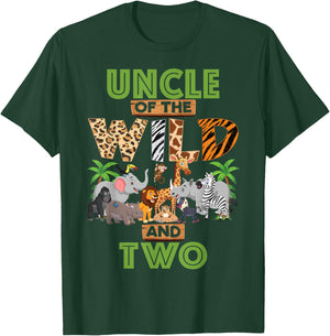 2nd Birthday Zoo Safari Jungle Uncle Of The Wild and Two T-Shirt - T-Shirt | Forest