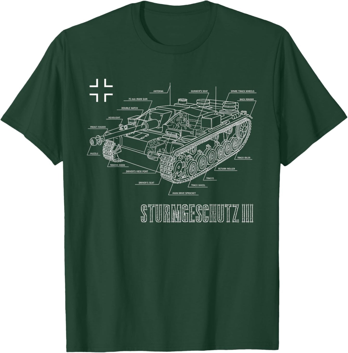 World War 2 Army German Tank StuG III Ausf. G Blueprint T-Shirt - T-Shirt | Forest