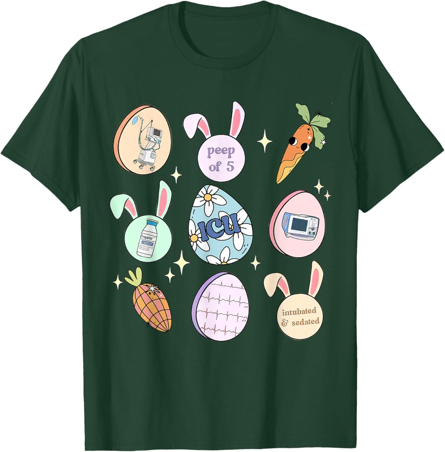 ICU Nurse Easter Bunny Intensive Care Unit Easter Day Outfit T-Shirt - T-Shirt | Forest