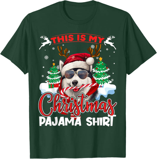 Siberian Husky Santa Christmas Pajama Xmas Family Matching T-Shirt - T-Shirt | Forest